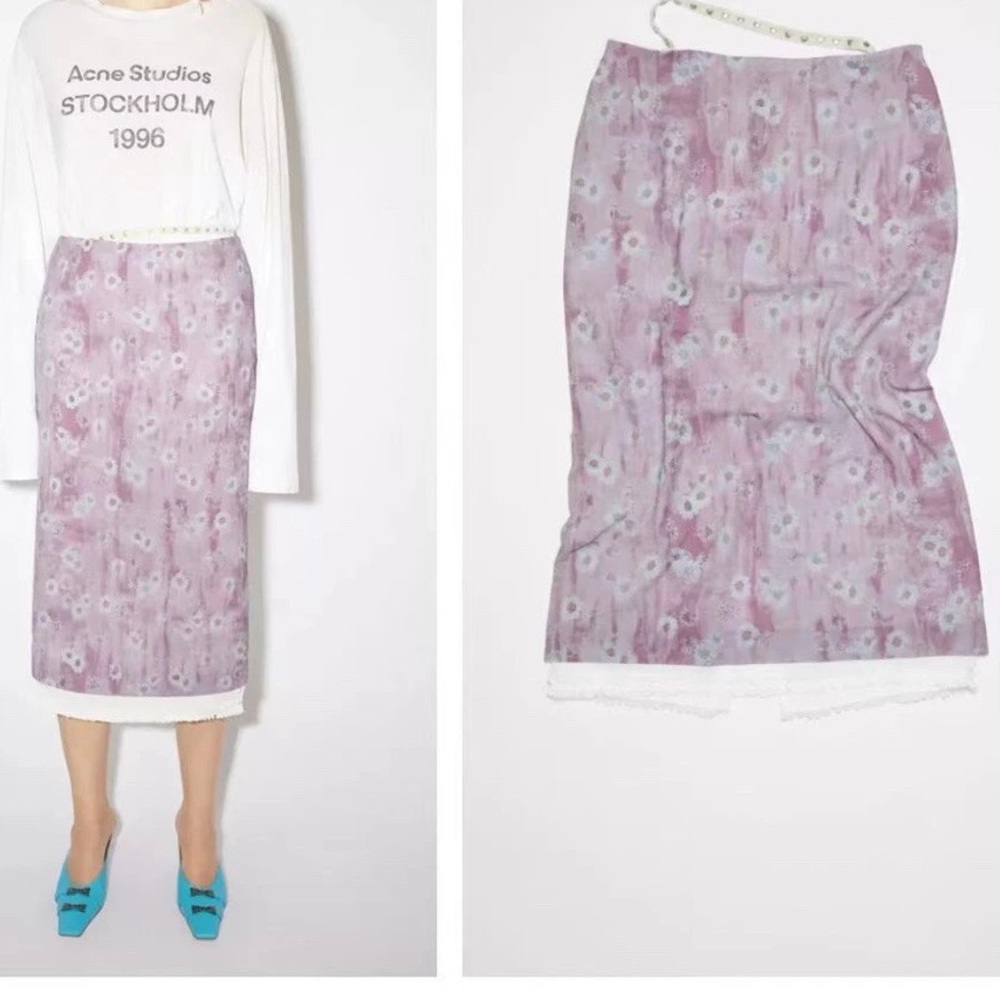 Acne Studios Floral Midi Skirt in Rasperry Pink